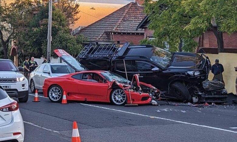 Rare goods Ferrari crashed into overturned pickup truck on the streets of Melbourne