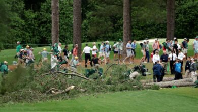 The Masters must be stopped after three giant pine trees fall at Augusta National