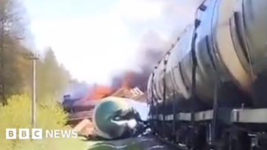 Ukraine war: Explosion near Russian border derails cargo train - governor