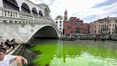 In a canal in Venice, the police investigate mysterious blue waters : NPR