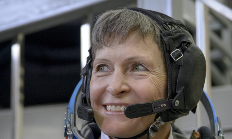 She holds the NASA record for time spent in space.  This week she's back : NPR