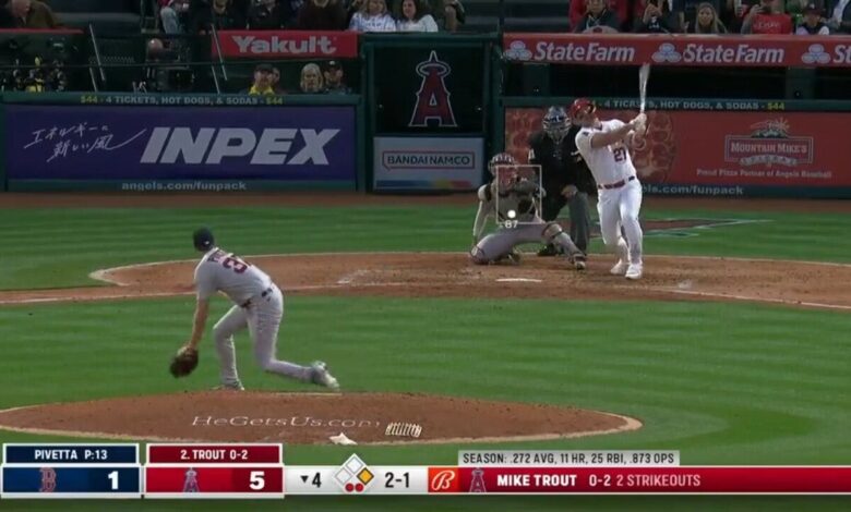 Mike Trout smacks a two-run homer to add to the Angels