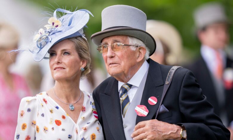 Duchess Sophie goes hand in hand with her dad during a Royal Ascot . outing