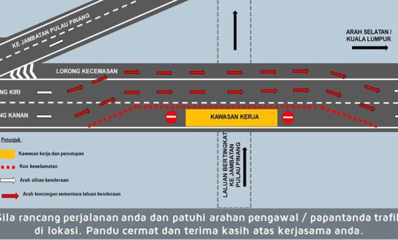 PLUS announces closure of 2 lanes in Penang next week