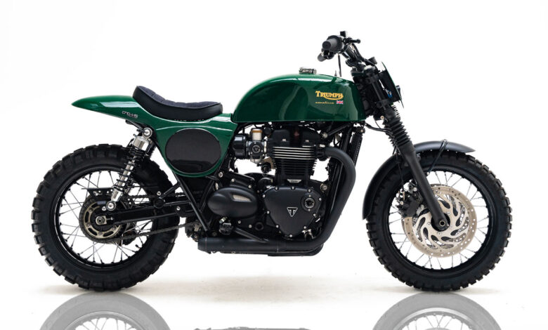 Green with envy: A Bonneville T120 scrambler from France