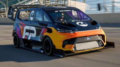 Modified Ford SuperVan to pass Pikes Peak Hill Climb
