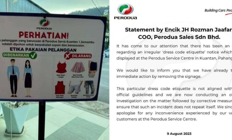 Perodua issues statement on dress code etiquette notice at service centre in Kuantan, Pahang