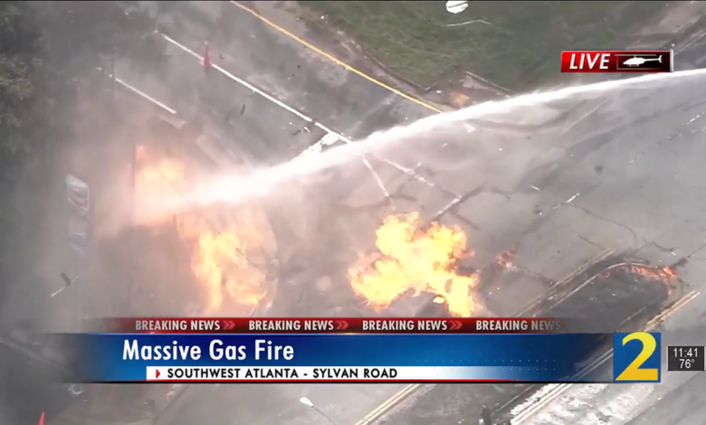 Broken Gas Line Causes Massive Road Fire In Atlanta