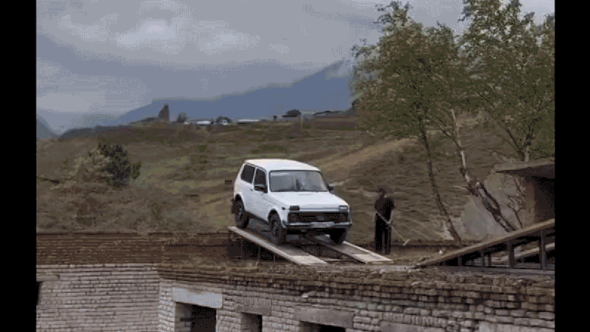 Lada Niva Tried To Jump Across Rooftops, Failed Spectacularly