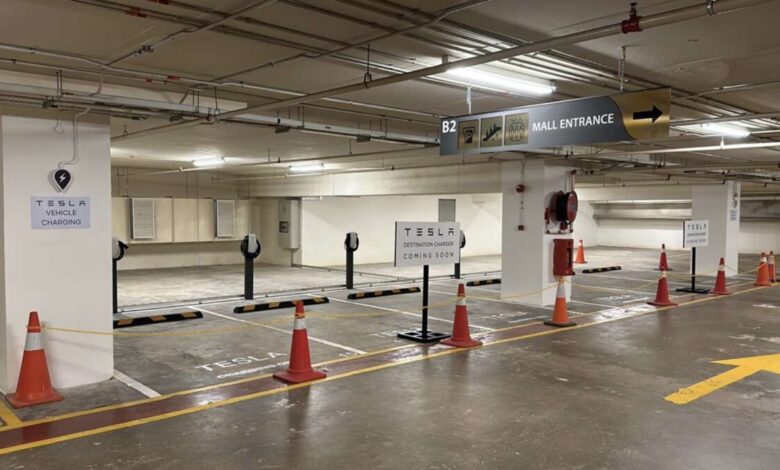 Tesla Destination Charger under construction at Sunway Putra Mall B2 parking – AC chargers