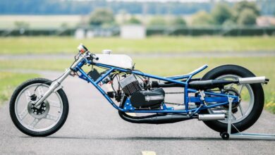 Two-stroke terror: A twin-engine Yamaha RD350 drag bike