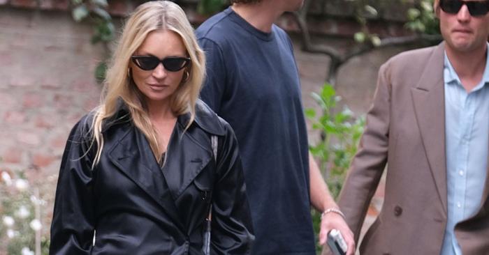 Kate Moss Just Styled A Leather Trench Coat And Ballet Flats