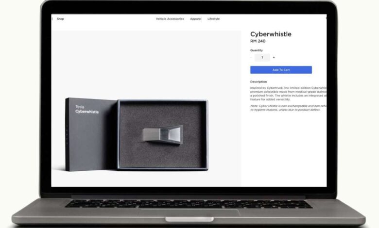 Tesla Malaysia’s merchandise shop goes online – Model 3 and Y accessories, Cyberwhistle for RM240?