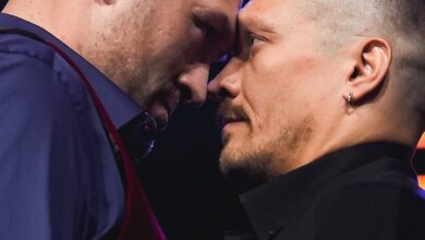 Tyson Fury And Oleksandr Usyk Meet Face To Face At Press Conference Announcing Undisputed Heavyweight Title Fight