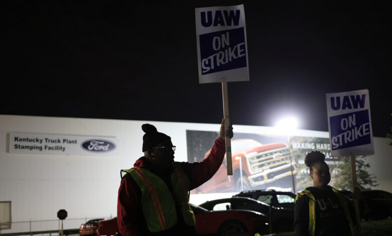 UAW workers at major Ford and GM truck plants vote 'no' on record contract deals : NPR