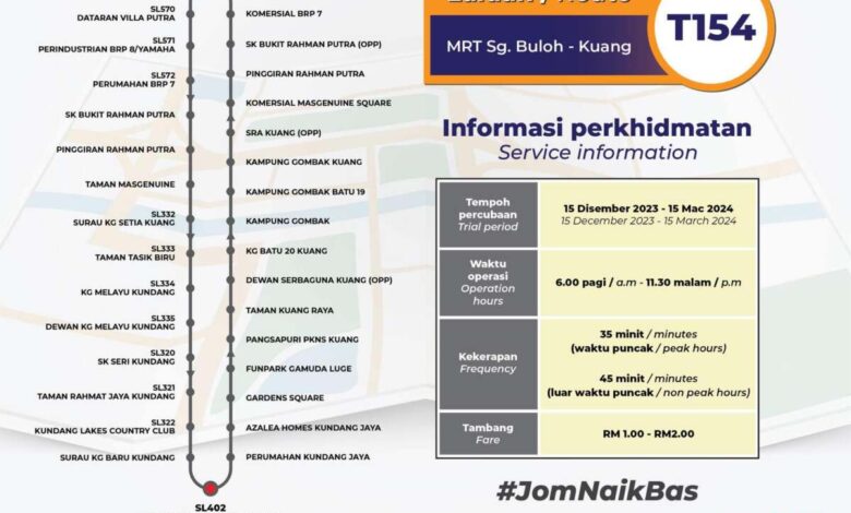 New MRT feeder bus for Kuang, Kundang, BRP, Gamuda Gardens to Sg Buloh station – starts Dec 15