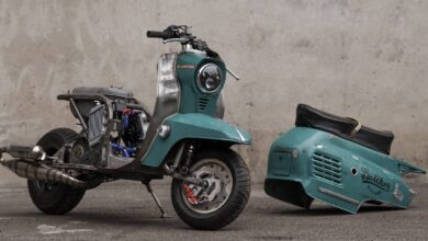 Two custom Vyatka scooters, fresh from the Butcher's block
