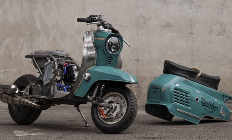 Two custom Vyatka scooters, fresh from the Butcher's block