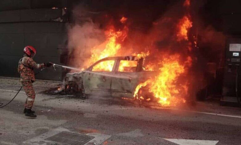 Mercedes-Benz EQB catches fire at dealership charger in Johor, cause of fire still under investigation