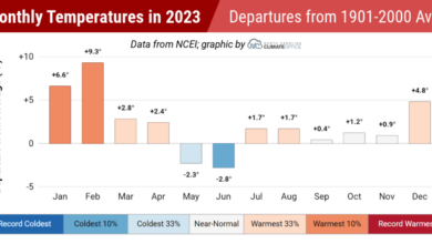A graph of monthly temperature departures from the 1901 to 2000 average for North Carolina in 2023