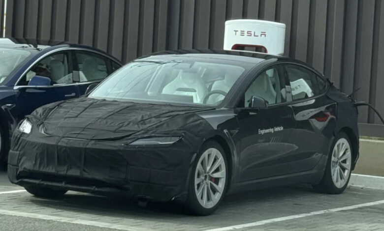 2024 Tesla Model 3 Performance facelift spied in US – sportier front seats, deeper splitter; debut 1H 2024