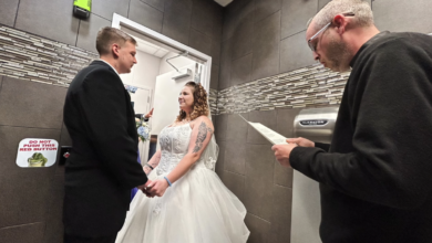 Couple Marries Inside Disco-Themed Gas Station Men's Bathroom