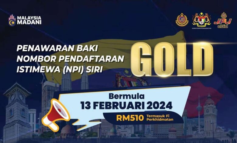 Remainder of GOLD number plate series now available at JPJ – RM510 each at Putrajaya and state HQs