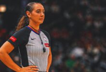 Ashley Moyer-Gleich is the first woman chosen to officiate an NBA playoff game since 2012