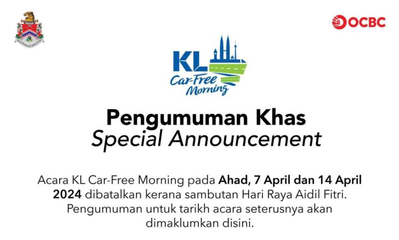 No KL Car Free Morning on April 7 and 14, Raya hols