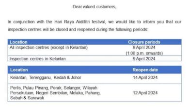 Puspakom closed for 5 days for Raya hols, from today