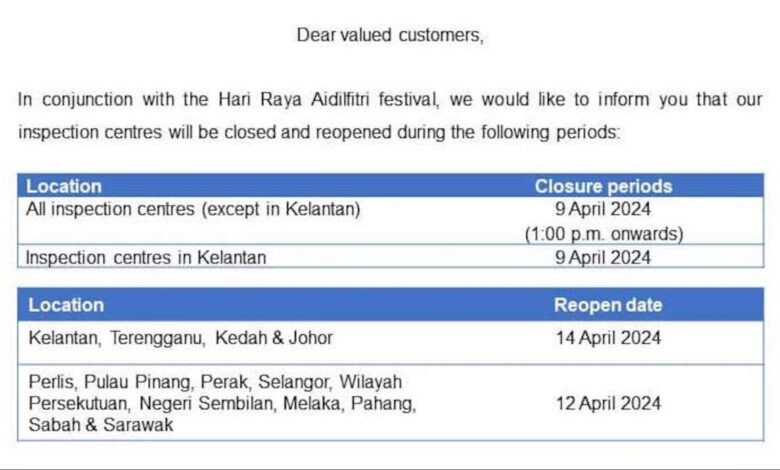 Puspakom closed for 5 days for Raya hols, from today