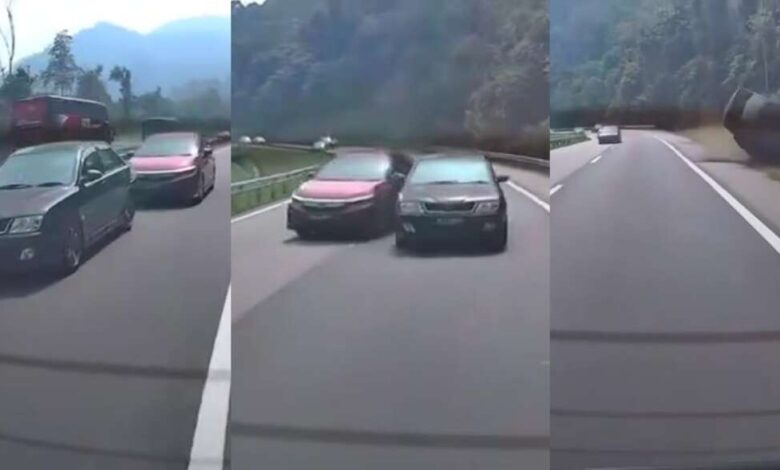 Road rage incident on Karak Highway leaves Proton Waja overturned and two injured in dramatic accident