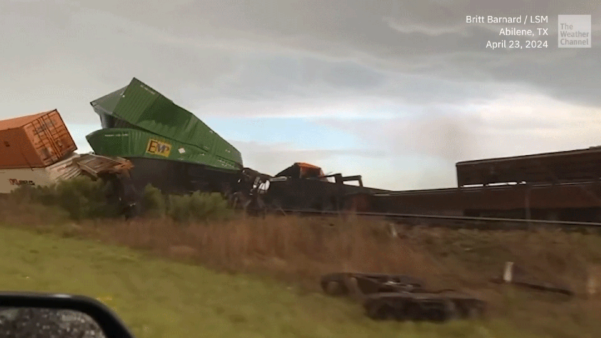 The Texas-sized storm derailed the train with winds of 80 MPH