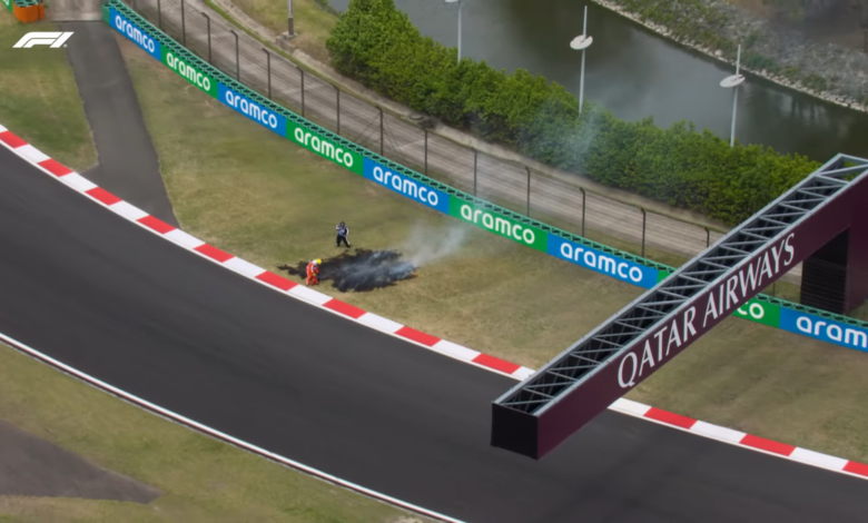 F1 fire in China may have been caused by cars emitting sparks that ignited swamp gas