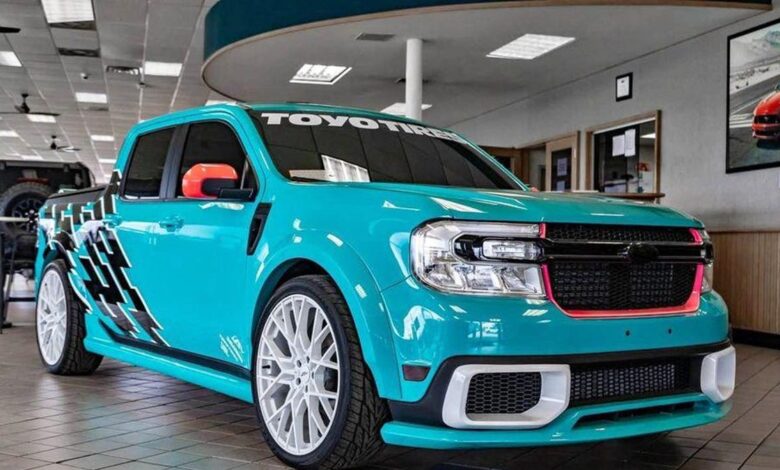 This SEMA Ford Maverick show truck is a teal symphony