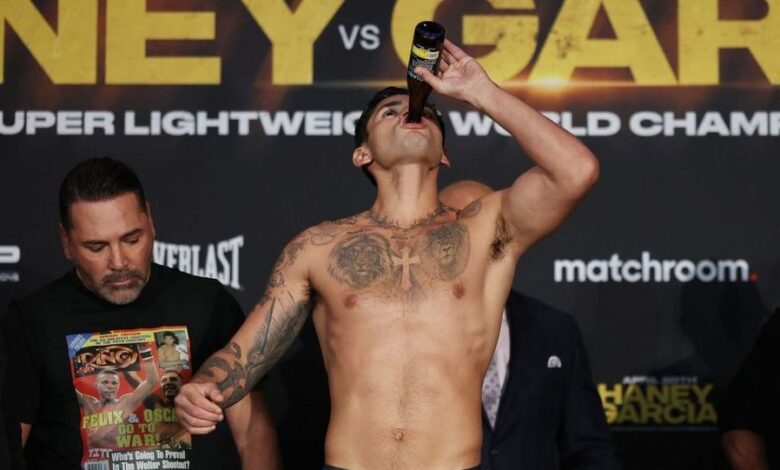 Ryan Garcia gulped beer as he weighed in for his fight with Devin Haney