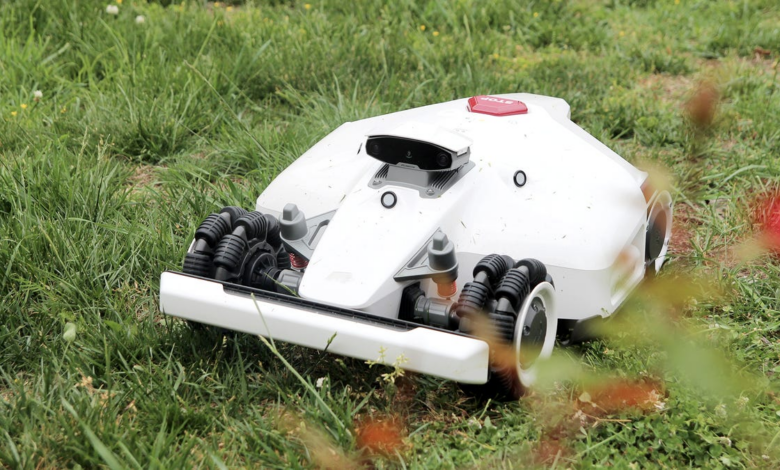 This lawn mowing robot looks like a racing car but cuts grass beautifully