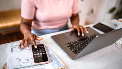 Woman managing home finances