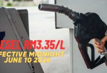 Fuel subsidy rationalization begins: diesel increased by 56%, or RM1.20, to RM3.35 per liter from midnight June 10