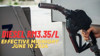 Fuel subsidy rationalization begins: diesel increased by 56%, or RM1.20, to RM3.35 per liter from midnight June 10