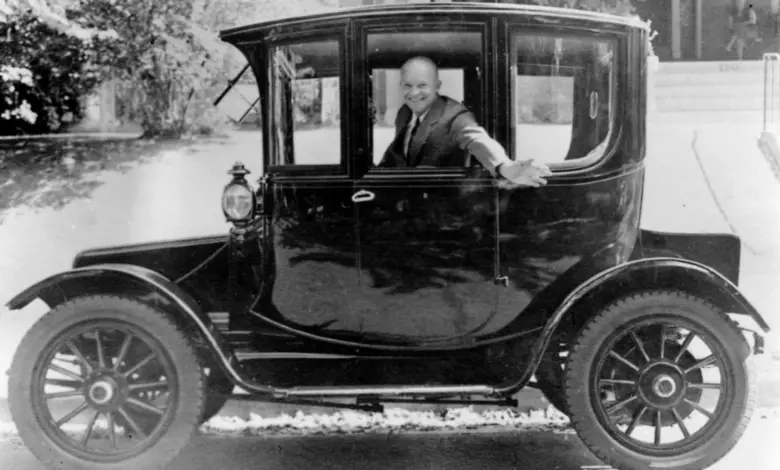 1914 Rauch & Lang electric car and President Dwight Eisenhower