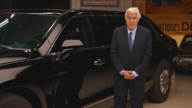 Jay Leno Looks Like a Little Guy Standing Next to Presidential Cadillac Limousine 'The Beast'