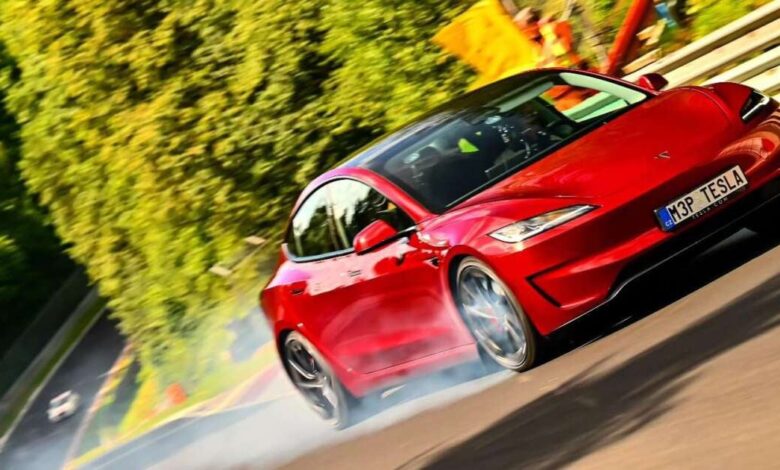 Tesla Model 3 Performance driven on Nurburgring by Misha Charoudin; brakes on fire, power cut in 1 lap