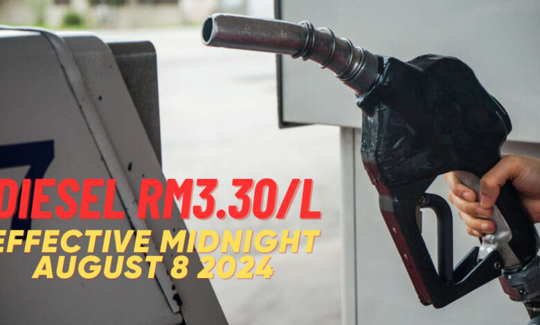 Malaysia fuel prices August 2024 second week - diesel down 5 sen to RM3.30 a litre; petrol unchanged