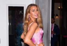 Blake Lively transforms into Barbie in a pink corset mini dress