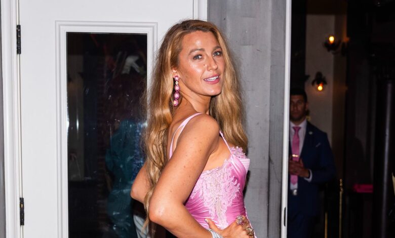 Blake Lively transforms into Barbie in a pink corset mini dress