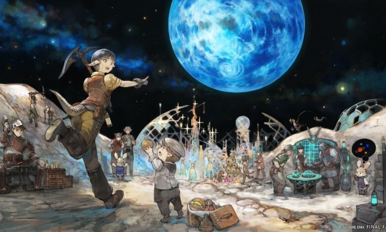 FFXIV Art of players crafting together on the moon