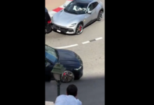 Ferrari F1 driver Charles Leclerc crashes his Purosangue into another car on the streets of Monaco