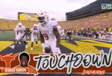 Jerrick Gibson punches in a seven-yard touchdown rush, extending Texas