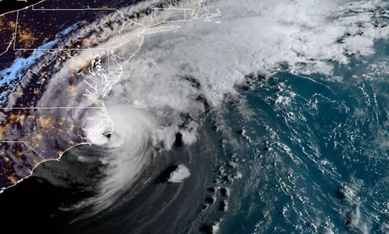 A satellite image of Hurricane Dorian shortly after its landfall on Hatteras Island on September 6, 2019